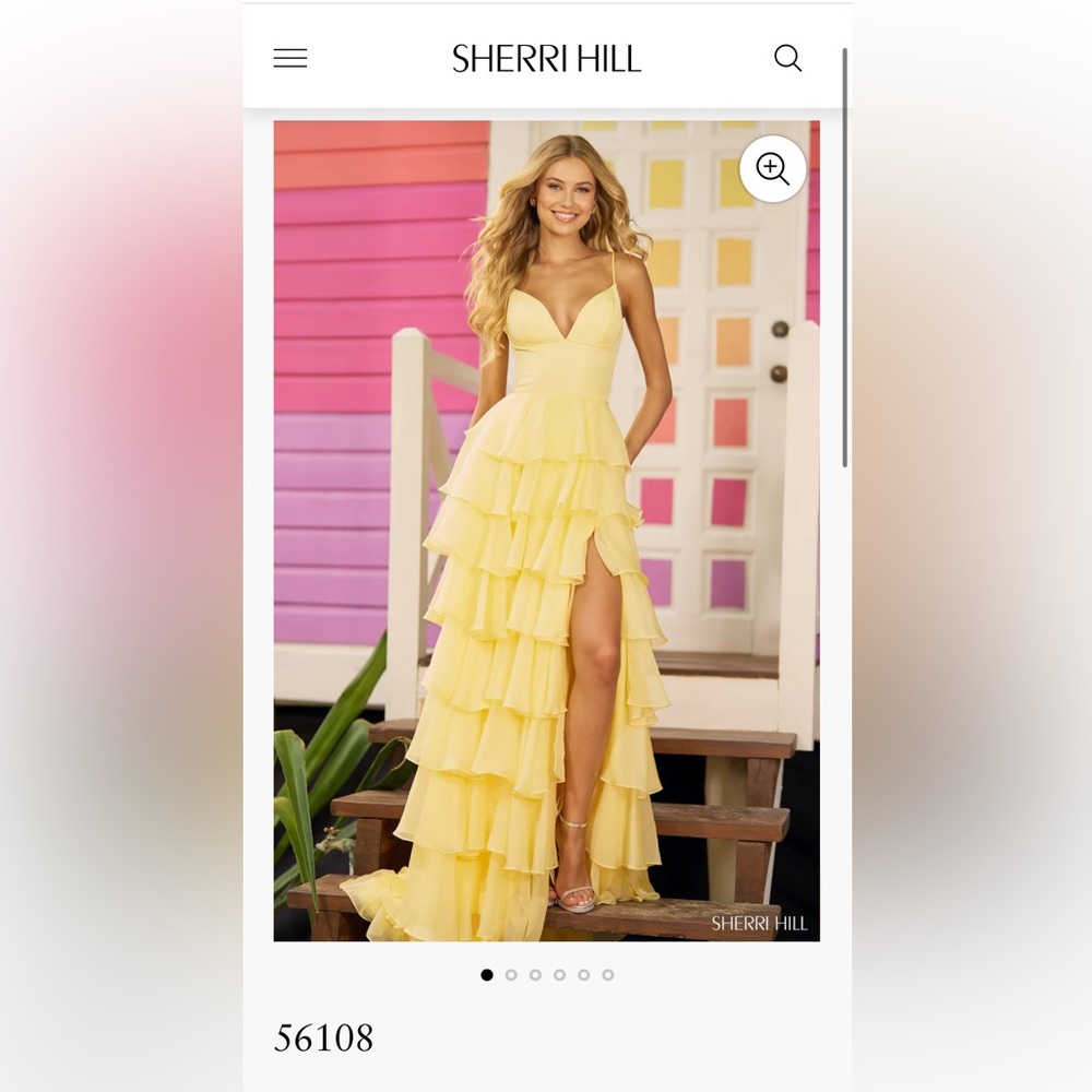 Sherri Hill yellow ruffled gown 56108. Size 2.